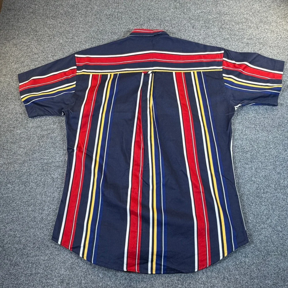 Chaps Ralph Lauren Mens M Striped Short Sleeve Button Down Shirt Red Crest #2844